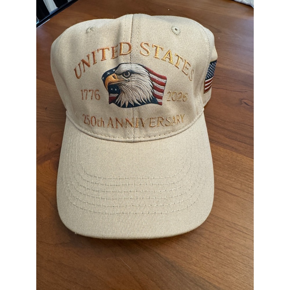 United States 250th Anniversary Hat 1776-2026 Eagle American Flag Tan Khaki Cap